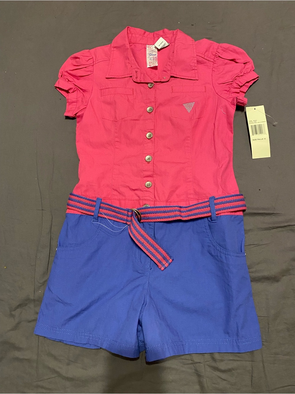 Guess pink and blue-purple romper with belt, girls size 12
